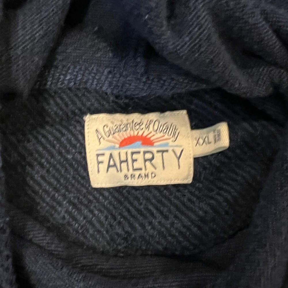 Faherty Brand Mens XXL Navy Twill Hoodie Pullover Cotton Blend Stretch - Picture 3 of 6